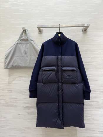 Uubags Brunello Cucinelli Wool & Nylon Down Coat Dark Blue