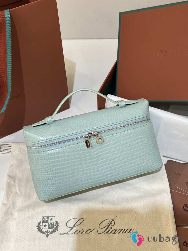 Uubags Loro Piana Extra Pocket L19 Monitor Lizard Bag In Light Blue 11x19x6.5cm - 1