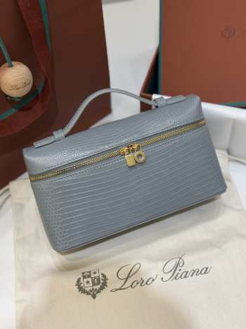 Uubags Loro Piana Extra Pocket L19 Monitor Lizard Bag Blue/Sun Gold 11x19x6.5cm