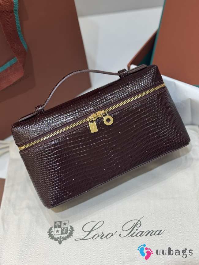 Uubags Loro Piana Extra Pocket L19 Monitor Lizard Bag Chocolate/Sun Gold 11x19x6.5cm - 1