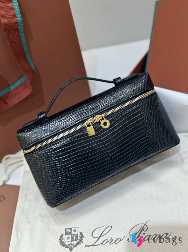 Uubags Loro Piana Extra Pocket L19 Monitor Lizard Bag Black/Sun Gold 11x19x6.5cm - 1