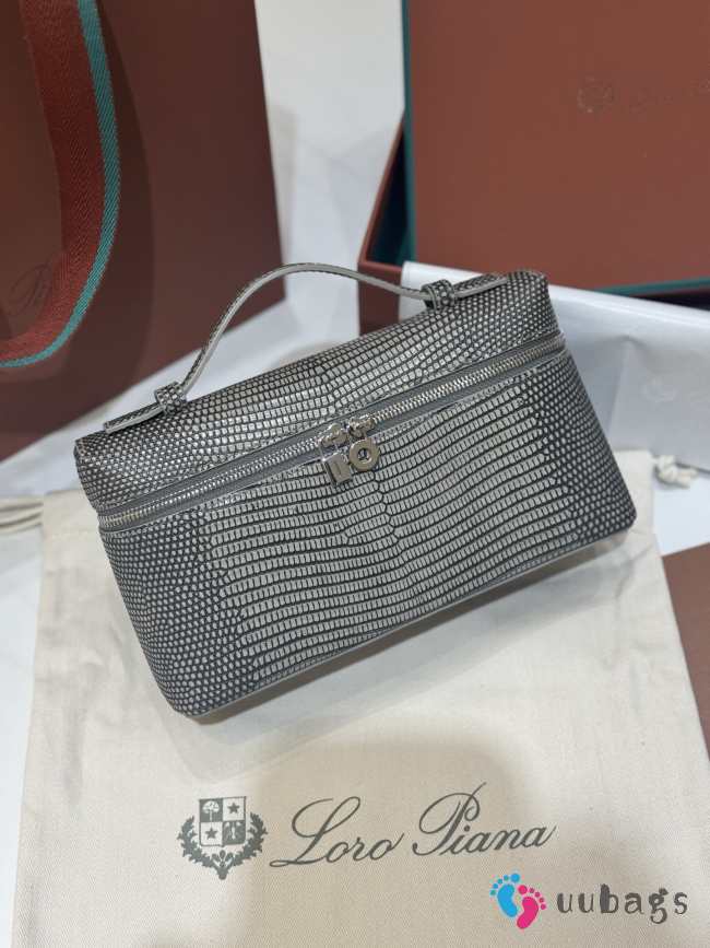 Uubags Loro Piana Extra Pocket L19 Monitor Lizard Bag Grey/Silver 11x19x6.5cm - 1