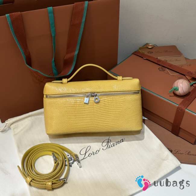 Uubags Loro Piana Extra Pocket L19 Monitor Lizard Bag Yellow/Silver 11x19x6.5cm - 1