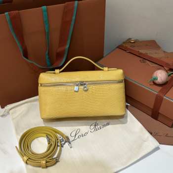 Uubags Loro Piana Extra Pocket L19 Monitor Lizard Bag Yellow/Silver 11x19x6.5cm