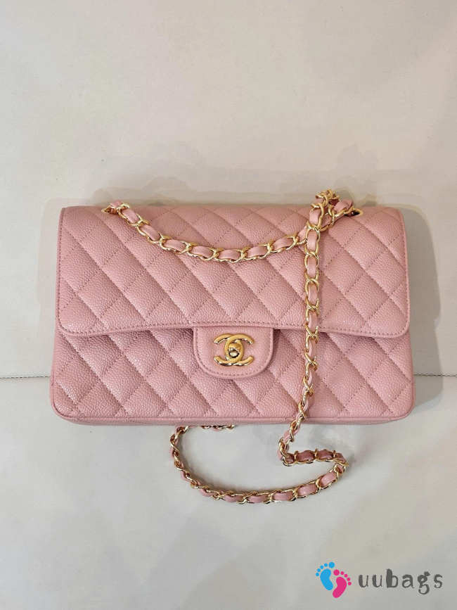 Uubags Chanel classic double flap bag in pink caviar leather with gold-tone hardware 23.5x14x6.5cm - 1