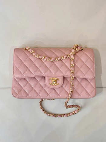 Uubags Chanel classic double flap bag in pink caviar leather with gold-tone hardware 23.5x14x6.5cm