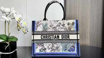Uubags Dior Book Tote Bag Medium Toile de Jouy Embroidery Multicolor Floral 36x27.5x16.5cm
