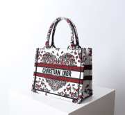 Uubags Dior Small Book Tote Bag Butterfly Embroidery in Red and Black 26.5x21x14cm - 3