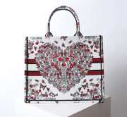 Uubags Dior Large Book Tote Bag Butterfly Embroidery in Red and Black 41.5x34.5x16cm - 3