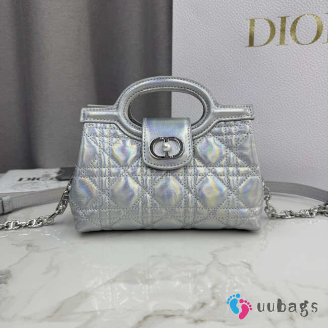 Uubags Dior Jolie Top Handle Mini Bag Metallic Silver-Tone Cannage Calfskin 18.5x13x8.5cm - 1