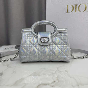 Uubags Dior Jolie Top Handle Mini Bag Metallic Silver-Tone Cannage Calfskin 18.5x13x8.5cm