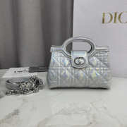 Uubags Dior Jolie Top Handle Mini Bag Metallic Silver-Tone Cannage Calfskin 18.5x13x8.5cm - 4