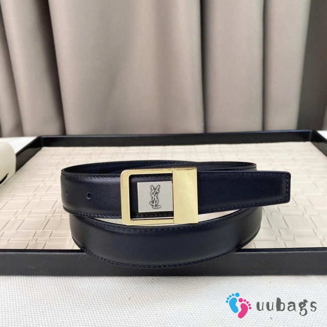Uubags YSL LA 66 buckle belt in lacquered leather black with silver logo 3cm - 1
