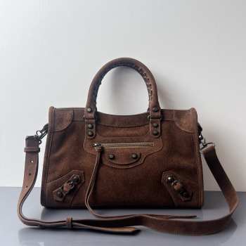 Uubags Balenciaga Le City bag small in light espresso waxed suede calfskin, brass hardware 