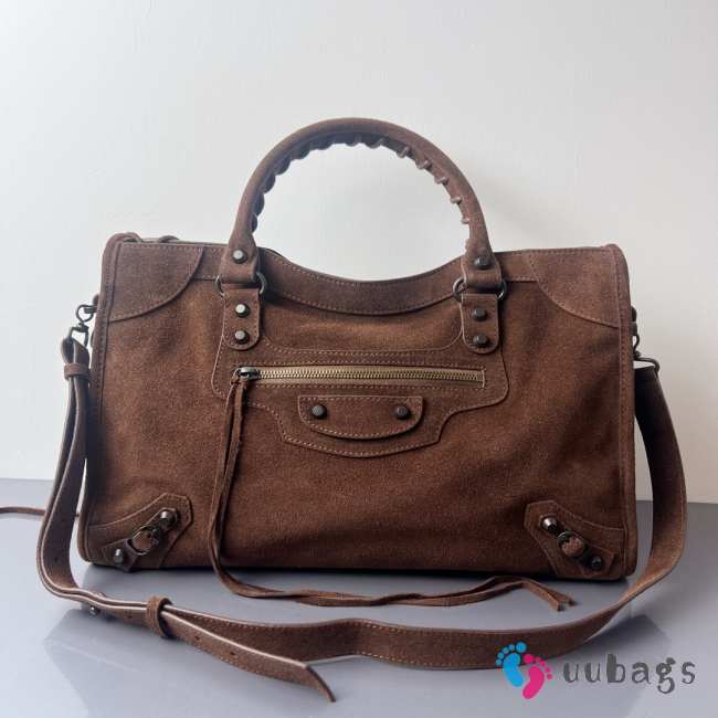 Uubags Balenciaga Le City bag large in light espresso waxed suede calfskin, brass hardware - 1