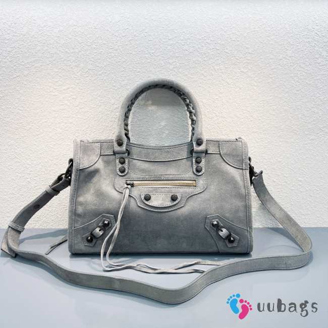 Uubags Balenciaga Le City bag small in light grey waxed suede calfskin, brass hardware - 1