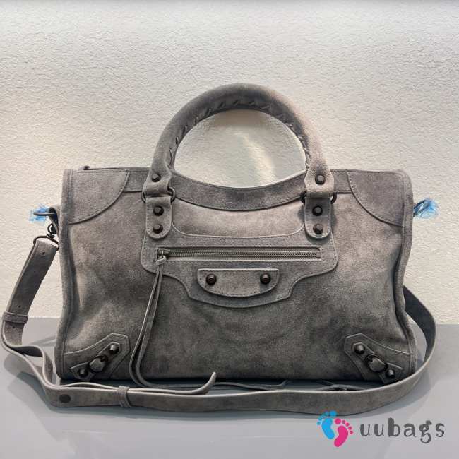 Uubags Balenciaga Le City bag large in light gray waxed suede calfskin, brass hardware - 1