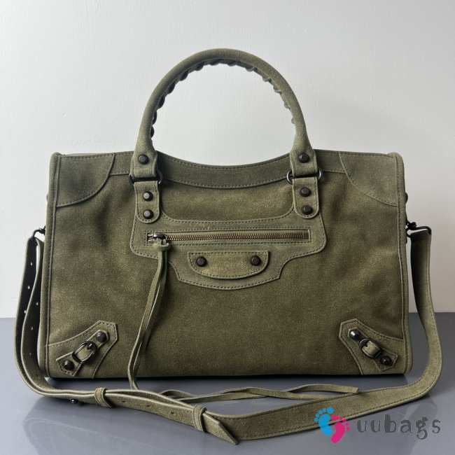 Uubags Balenciaga Le City bag large in green waxed suede calfskin, brass hardware - 1