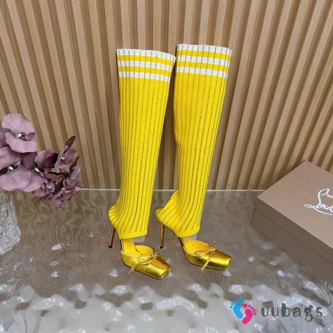 Uubags Christian Louboutin Cassia Annmac 10cm Pumps Crepe Satin and Mesh Yellow - 1