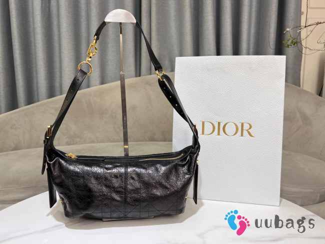 Uubags Dior Medium D-Journey Bag in Crinkled Calfskin Black Flat Macrocannage 33x16x15cm - 1