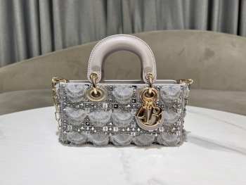 Uubags Dior M0613 D-Joy Bag with Embroidered Calfskin and Beads In Grey 22x12x6cm
