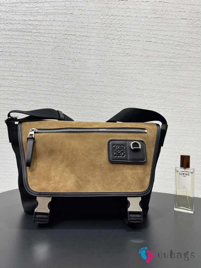 Uubags Loewe Flex Messenger Bag Medium In Black/Dark Gold Canvas & Suede Leather 38x9.5x27cm - 1