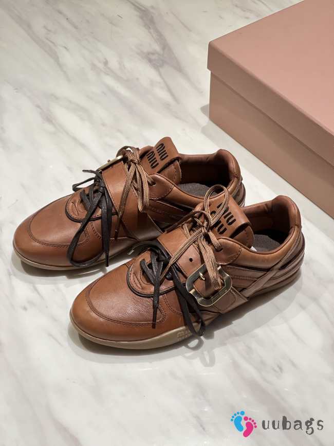 Uubags Miu Miu leather sneakers with buckle in cognac - 1