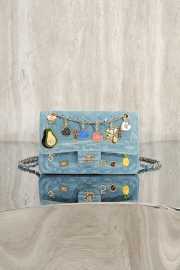 Uubags Chanel Medium 24K Flap Bag 25cm Multi Charm Blue Denim Gold Hardware - 1