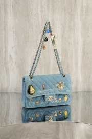 Uubags Chanel Medium 24K Flap Bag 25cm Multi Charm Blue Denim Gold Hardware - 4