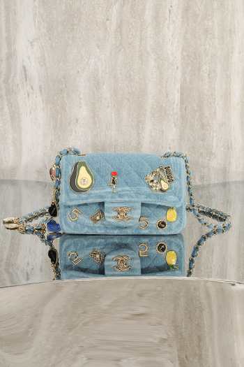 Uubags Chanel Small 24K Flap Bag 20cm Multi Charm Blue Denim Gold Hardware