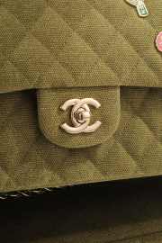 Uubags Chanel Medium Coco Cuba Charms Jumbo Classic Flap Bag Canvas Green 25cm - 3