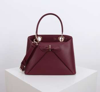 Uubags Dior Bow Bag Burgundy Leather 28x10x22cm