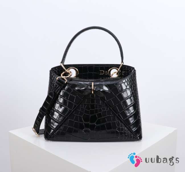 Uubags Dior Bow Bag Black Crocodile Leather 28x10x22cm - 1