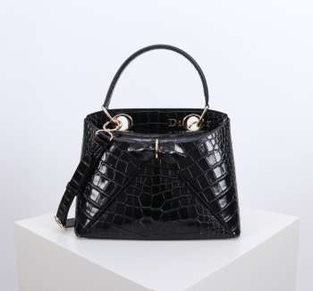 Uubags Dior Bow Bag Black Crocodile Leather 28x10x22cm