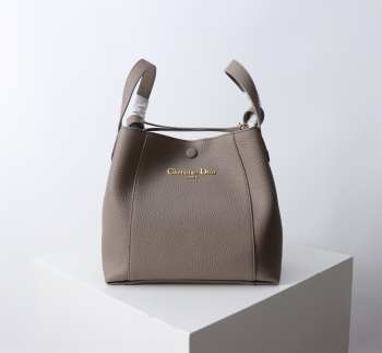 Uubags Dior Medium Signature Bucket Bag Grey Grained Calfskin 24x21x14cm