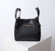 Uubags Dior Small Signature Bucket Bag Black Tweed & Grained Calfskin 21x11x19cm - 1