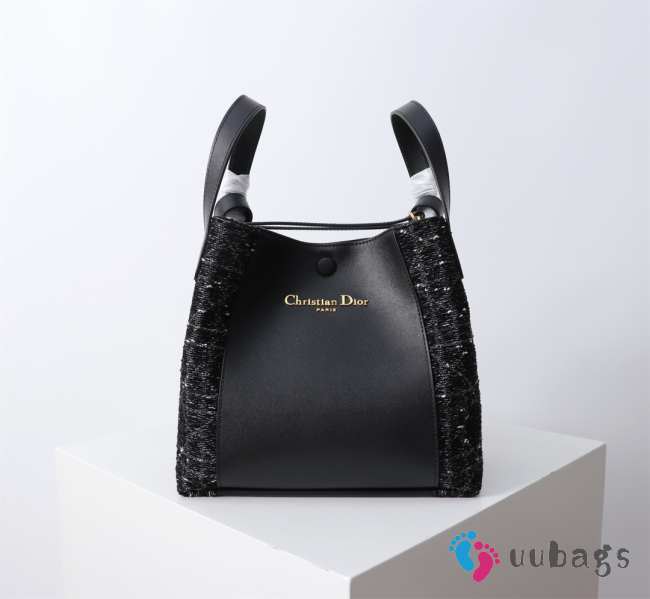Uubags Dior Medium Signature Bucket Bag Black Tweed & Grained Calfskin 24x21x14cm - 1