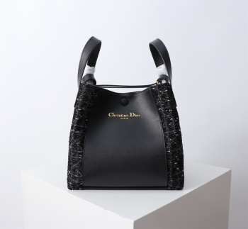 Uubags Dior Medium Signature Bucket Bag Black Tweed & Grained Calfskin 24x21x14cm