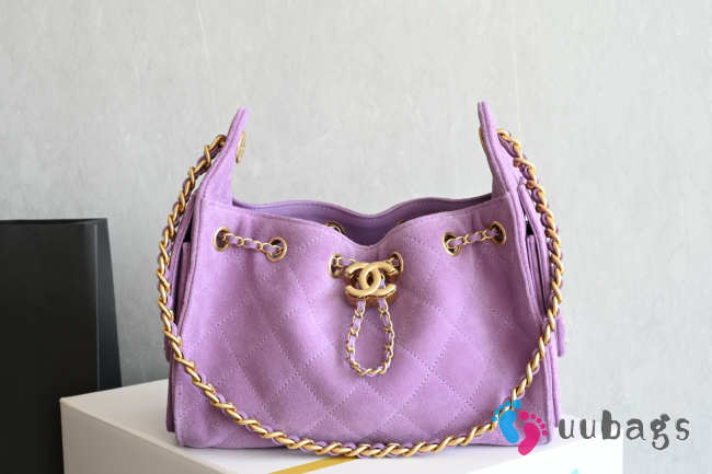 Uubags Chanel 25 Small Handbag Suede Calfskin & Gold Metal Pink 20x22x12.5cm - 1