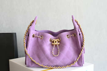 Uubags Chanel 25 Small Handbag Suede Calfskin & Gold Metal Pink 20x22x12.5cm