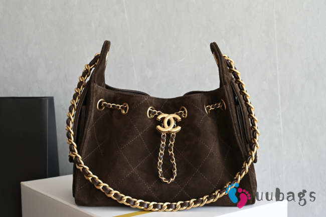 Uubags Chanel 25 Small Bag Suede Calfskin & Gold Metal Dark Brown 20x22x12.5cm - 1