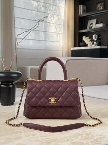 Uubags Chanel Mini Coco Handle Flap Bag Burgundy Quilted Caviar 14x24x10cm