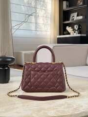 Uubags Chanel Mini Coco Handle Flap Bag Burgundy Quilted Caviar 14x24x10cm - 3