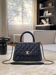 Uubags Chanel Mini Coco Handle Flap Bag Navy Blue Quilted Caviar 14x24x10cm - 1
