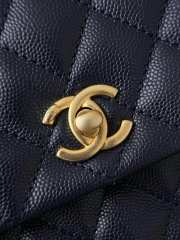 Uubags Chanel Mini Coco Handle Flap Bag Navy Blue Quilted Caviar 14x24x10cm - 3