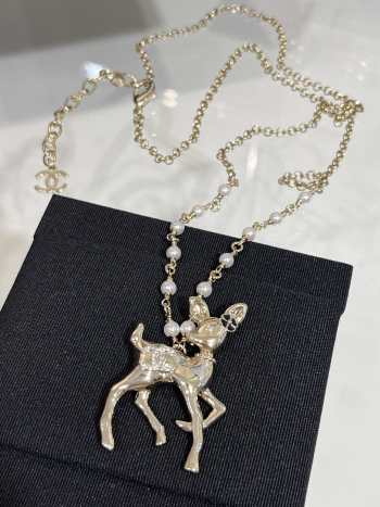 Uubags Chanel 25P Resin Strass Pearl Gold Deer Bambi Necklace 