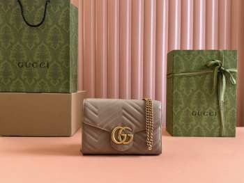Uubags Gucci GG Marmont Matelasse Chain Wallet In Taupe 20x13x6cm