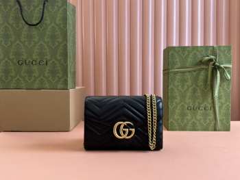 Uubags Gucci GG Marmont Matelasse Chain Wallet In Black 20x13x6cm