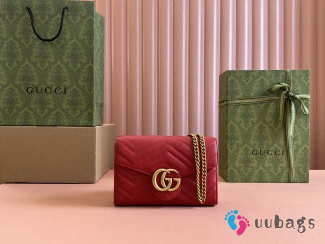 Uubags Gucci GG Marmont Matelasse Chain Wallet In Red 20x13x6cm - 1