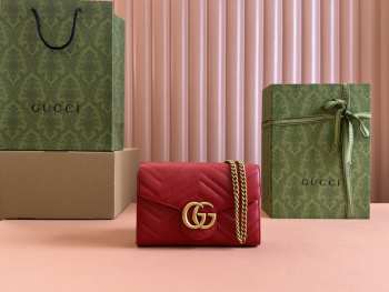 Uubags Gucci GG Marmont Matelasse Chain Wallet In Red 20x13x6cm